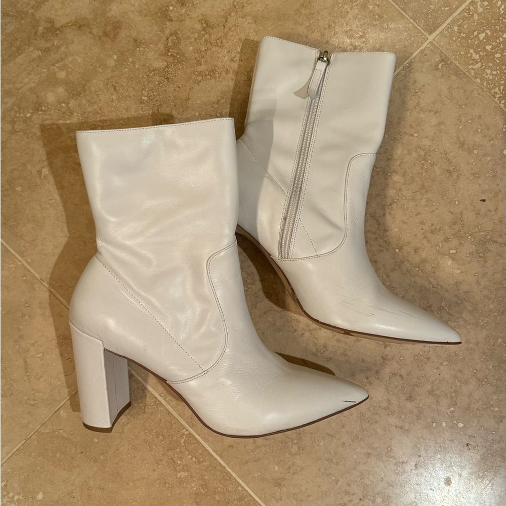 Chinese Laundry Elegant White Leather Point Toe Ankle Boots